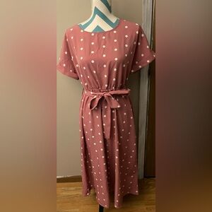 Large capped short sleeve polka dot dress